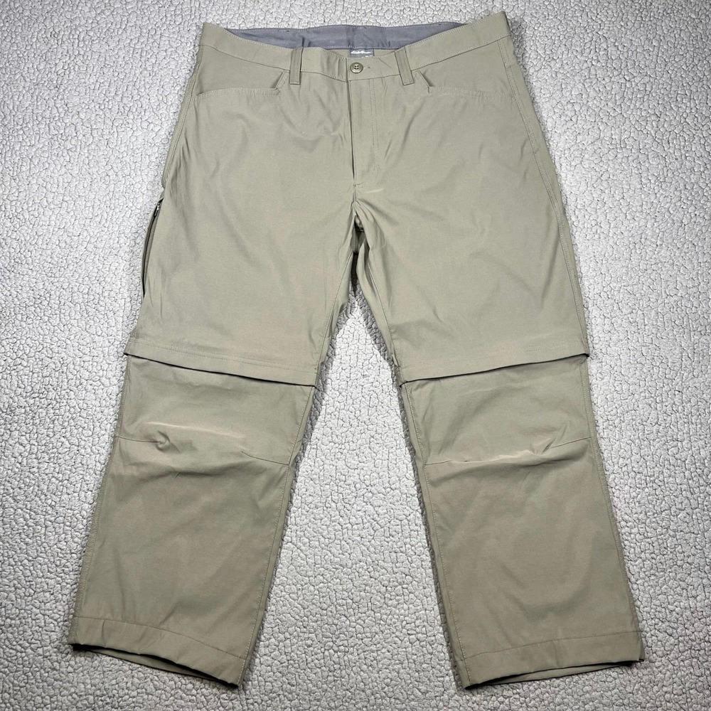 Eddie Bauer Mens Convertible Tech Pants 38x34 (38x26) Olive Green Zip Off Shorts